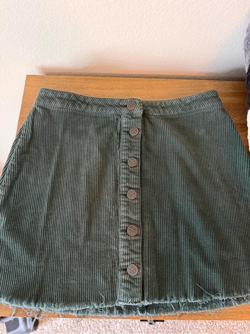 Publish Olive Green Button-Front Corduroy Mini Skirt